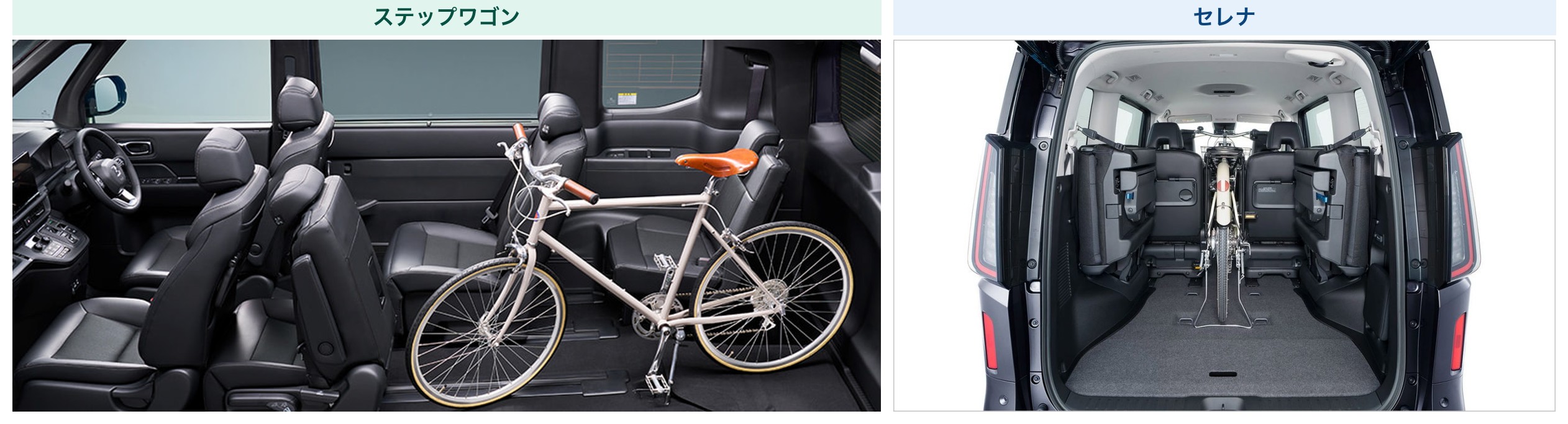 自転車の積みやすさ比較：左ステップワゴン・右セレナ
